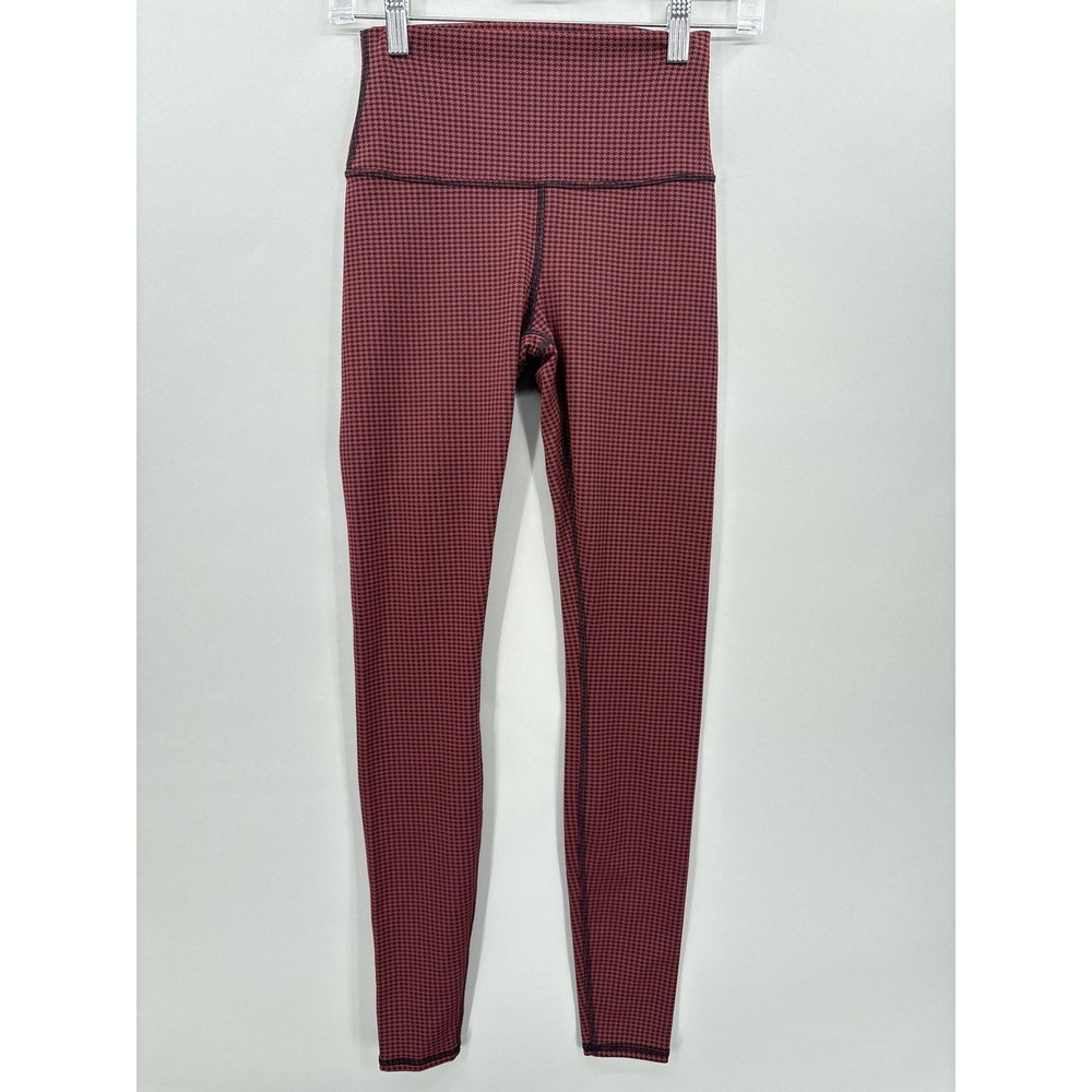 Alo Yoga Leggings Womens XS Red Houndstooth High Rise Ankle Skinny Knit Yoga